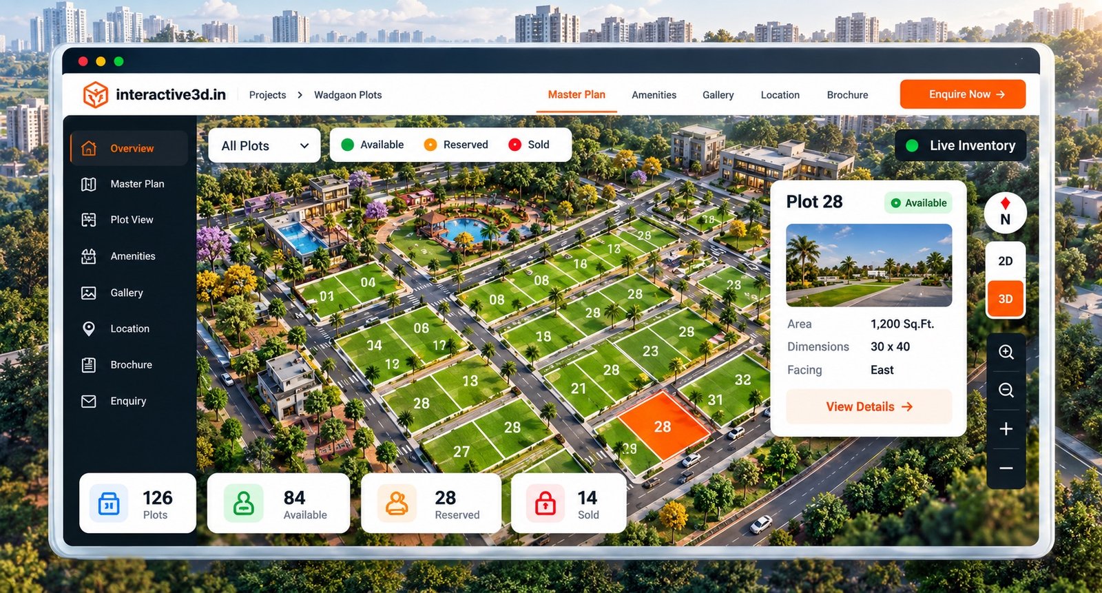 Interactive 3D — interactive 3D master plan with live plot availability